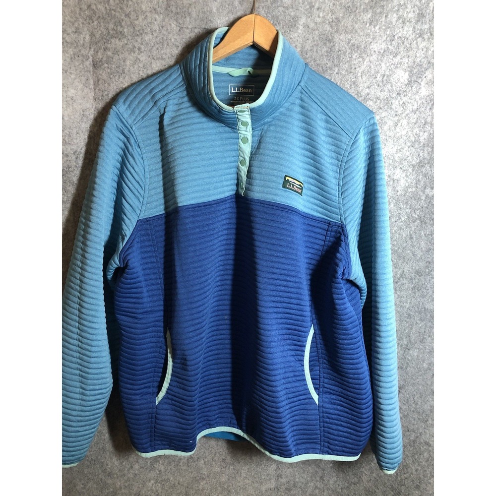 L.L. Bean Coat Mens 2XL Blue Colorblock 1/4 Snap Airlight Pullover Classic
